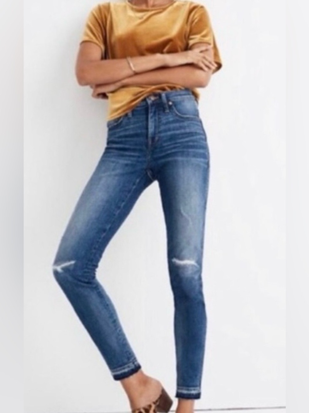 Madewell Skinny High-Rise Jeans in Medium Blue with Light Distress